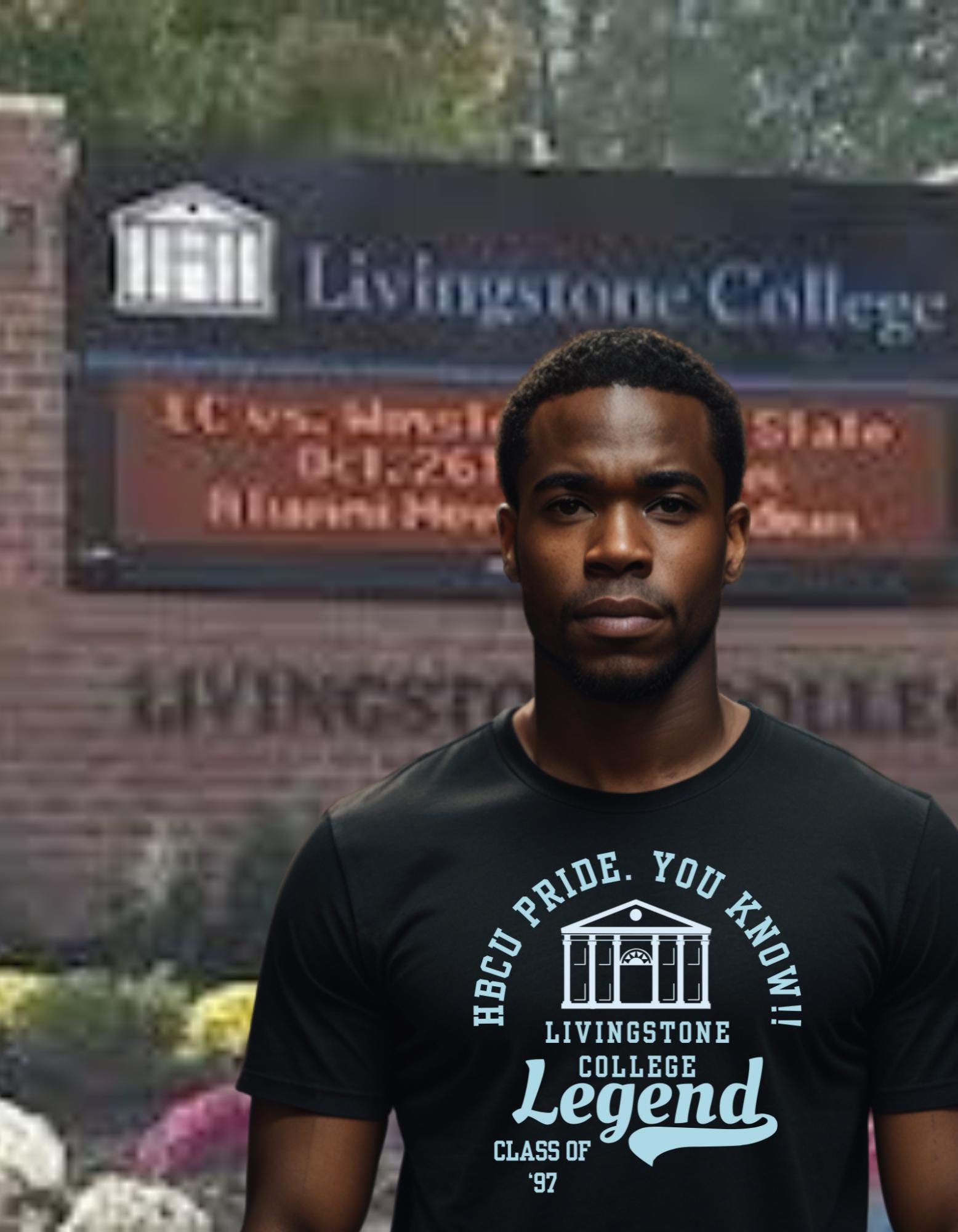 Livingstone College T-Shirt Black 16BARZ HCBU CIAA Columbia Blue on Black