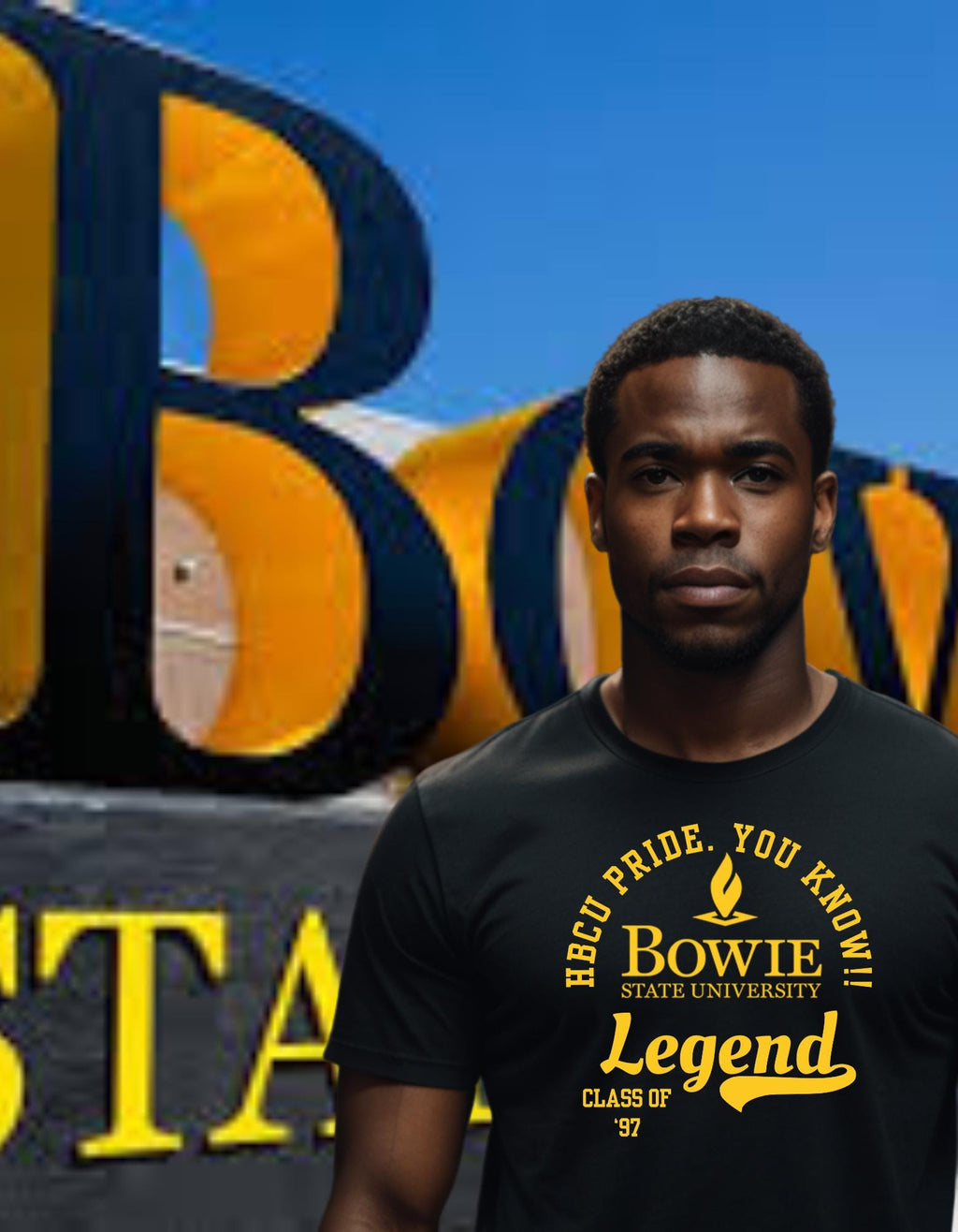 Bowie State T-Shirt Black 16BARZ HCBU CIAA Gold on Black