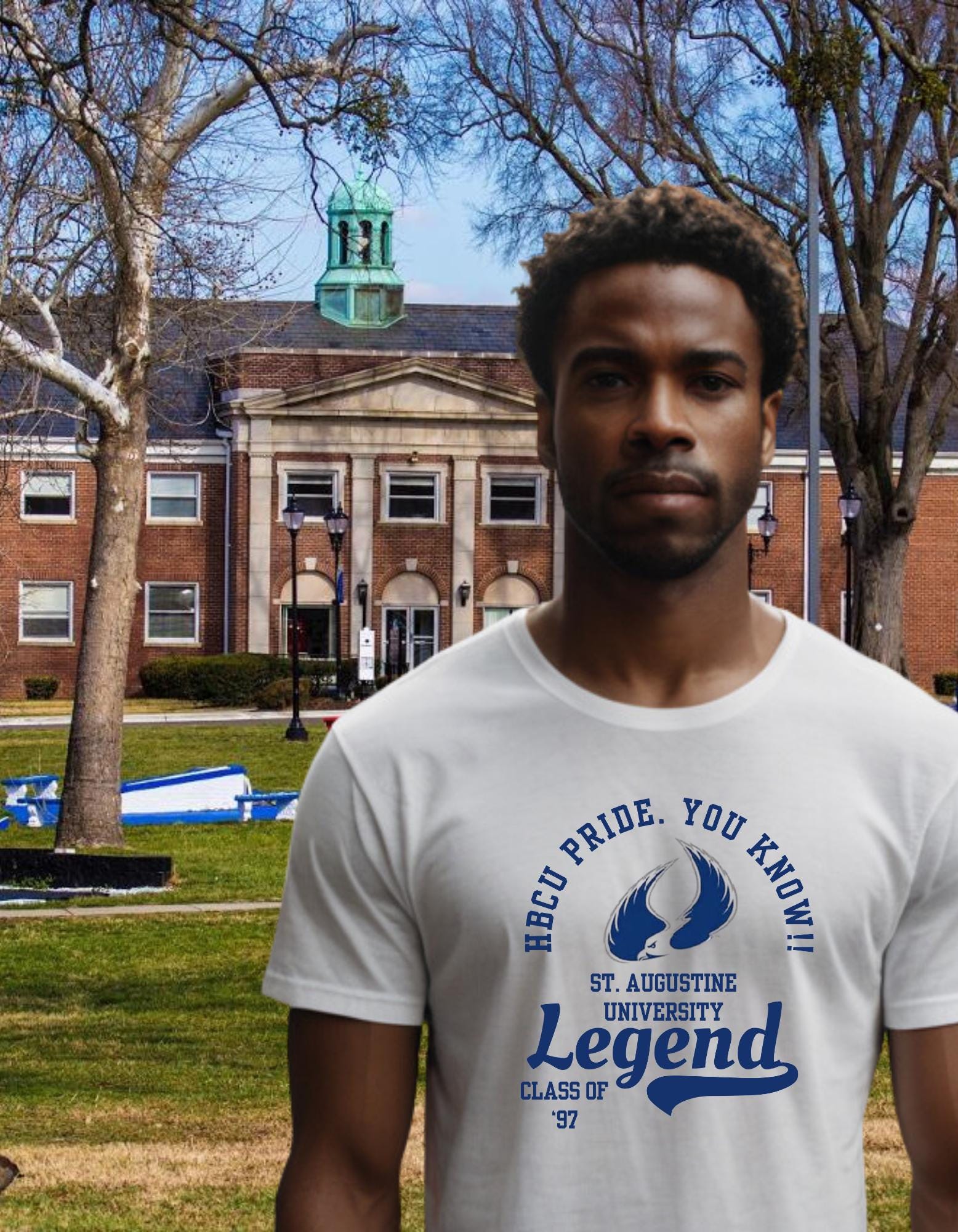 St. Augustine University T-Shirt White 16BARZ HCBU CIAA Blue on White