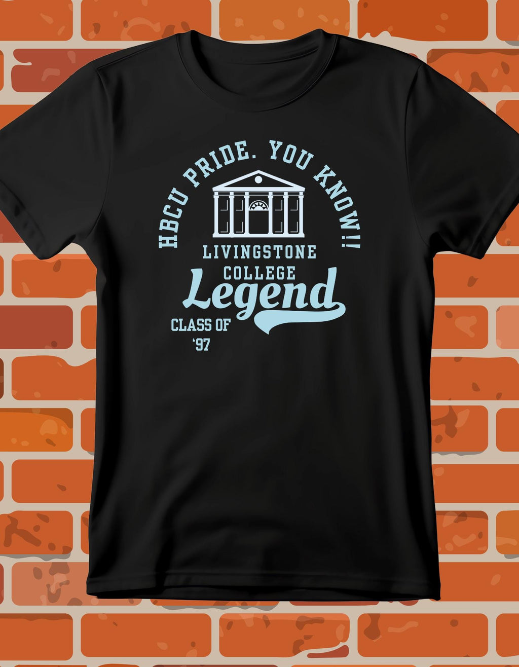 Livingstone College T-Shirt Black 16BARZ HCBU CIAA Columbia Blue on Black